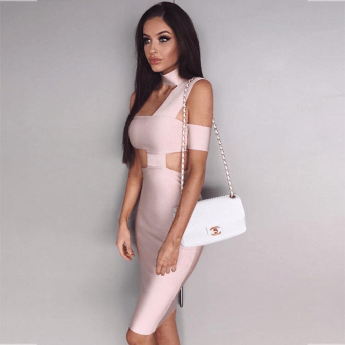 Halter Sleeveless Cut out Midi Bandage Dress SP015