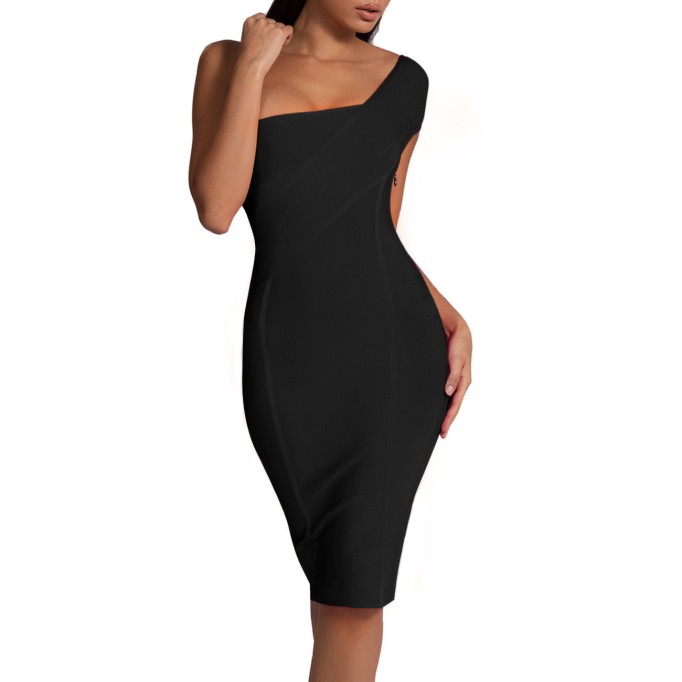 One Shoulder Asymmetrical Over Knee Bandage Dress PP40199