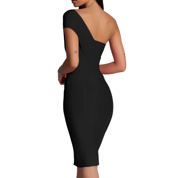 One Shoulder Asymmetrical Over Knee Bandage Dress PP40199