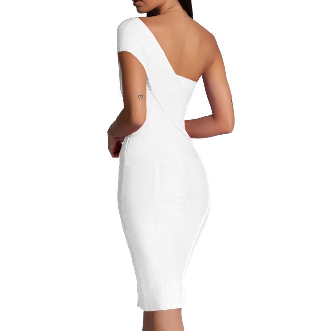 One Shoulder Asymmetrical Over Knee Bandage Dress PP40199