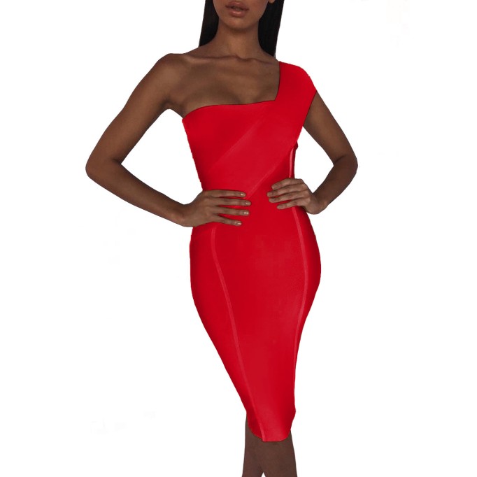 One Shoulder Asymmetrical Over Knee Bandage Dress PP40199