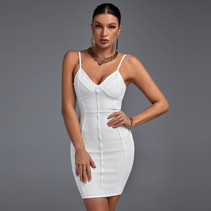 V Neck Sleeveless Striped Mini Bandage Dress