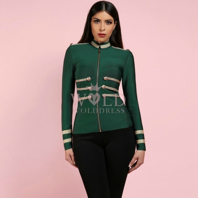 Round Neck Long Sleeve Metal Studded Bandage Jacket