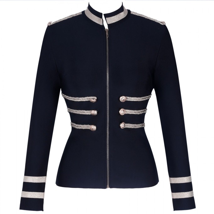 Round Neck Long Sleeve Metal Studded Bandage Jacket