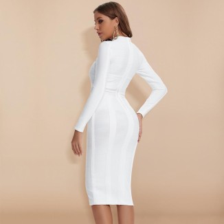 High Neck Long Sleeve Cut Out Over Knee Bandage Dress PP1103