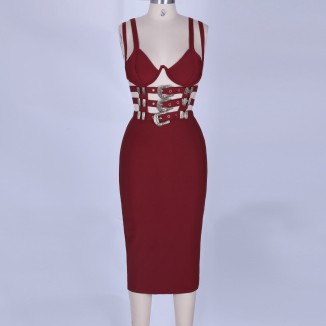 Strappy Sleeveless Metal Studded Mini Bandage Dress POHJ676