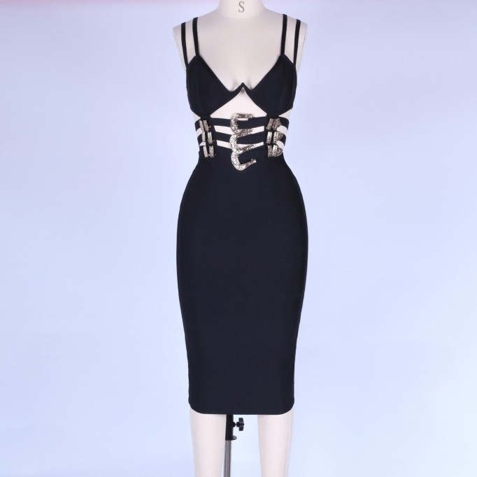 Strappy Sleeveless Metal Studded Mini Bandage Dress POHJ676