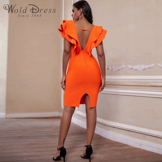 V Neck Sleeveless Frill Over Knee Bandage Dress PM19225