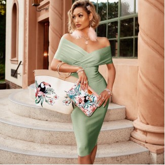 Off Shoulder Short Sleeve Elegant Bandage Dress PF19122