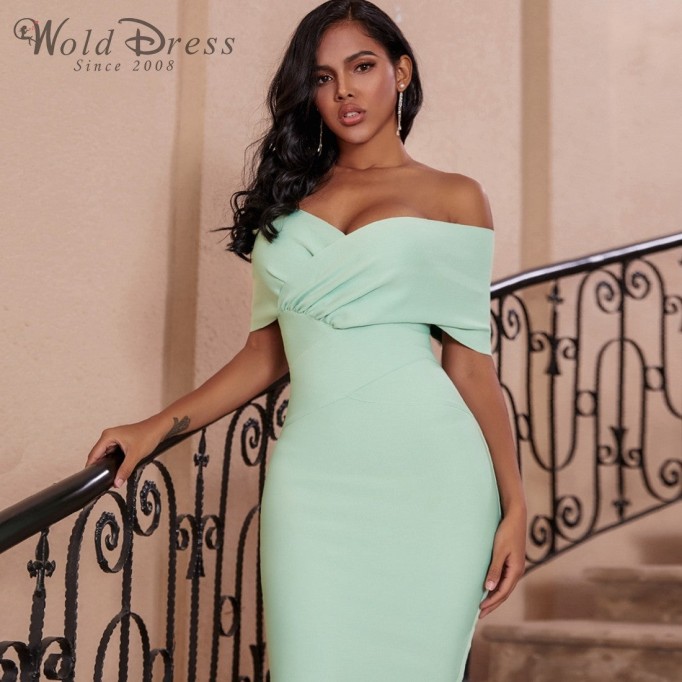 Off Shoulder Short Sleeve Elegant Bandage Dress PF19122