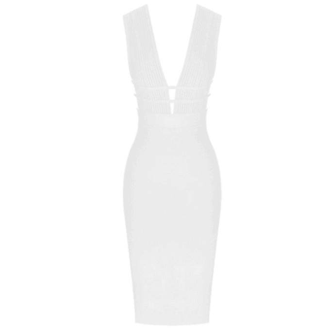 V Neck Sleeveless Hollow Out Midi Bandage Dress PF0803