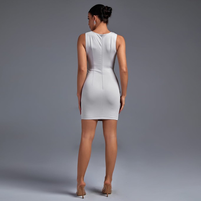 V Neck Sleeveless Stagger Knot Mini Bodycon Dress