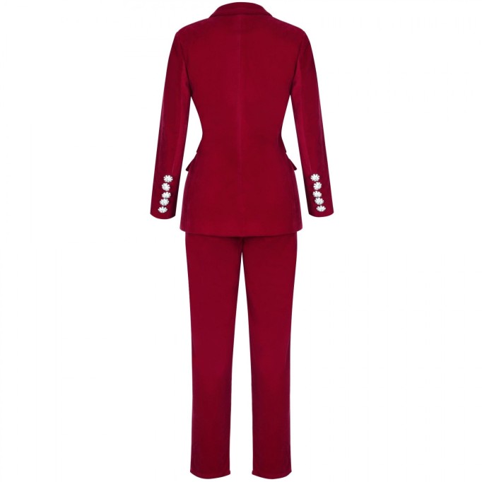 Velvet Fall&Winter Crystal Buckle Suit