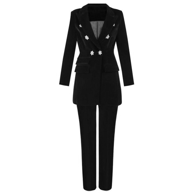 Velvet Fall&Winter Crystal Buckle Suit