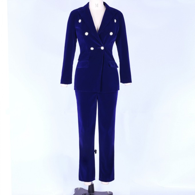 Velvet Fall&Winter Crystal Buckle Suit