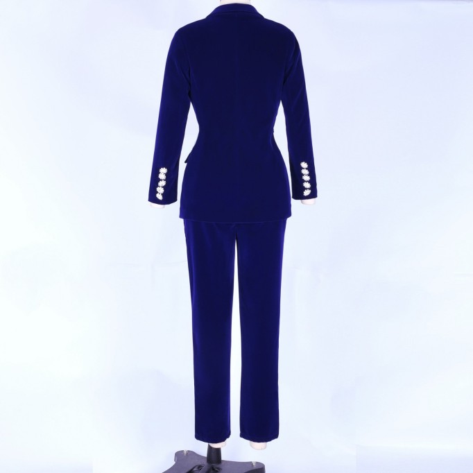 Velvet Fall&Winter Crystal Buckle Suit