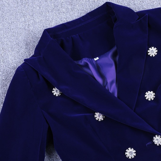 Velvet Fall&Winter Crystal Buckle Suit