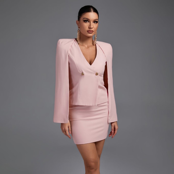 V Neck Sleeveless 2 Piece Mini Bodycon Set