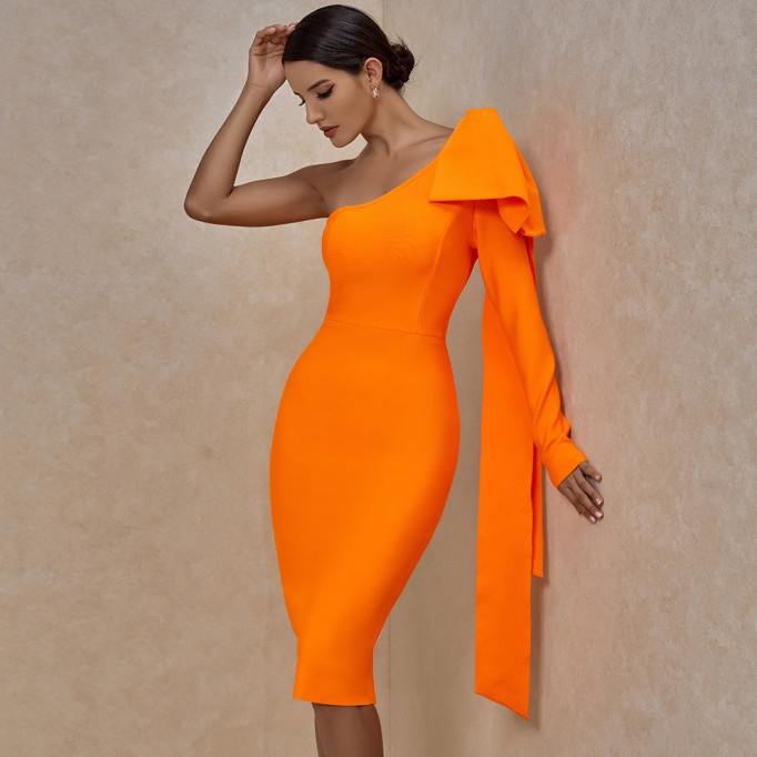 Bowknot Asymmetrical One Sleeve Bandage Dress PP19348