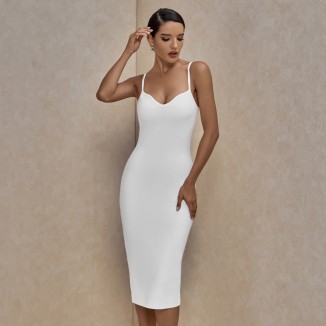 Strappy Sleeveless Plain Over Knee Bandage Dress PF20001