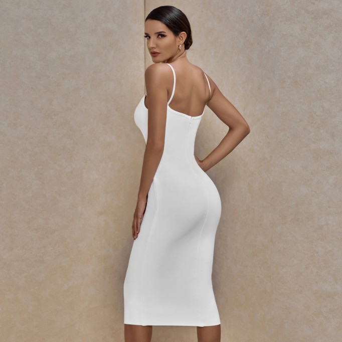 Strappy Sleeveless Plain Over Knee Bandage Dress PF20001