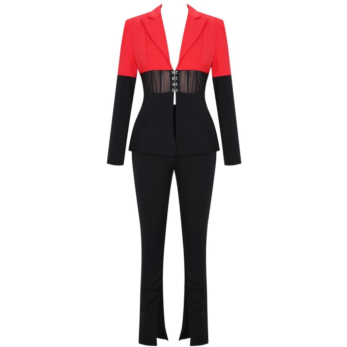 Elegant Blazer and Pants Patchwork Suit