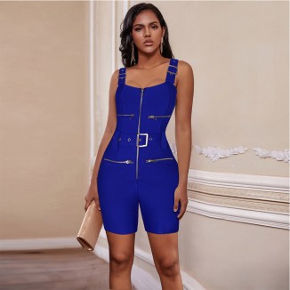 Strappy Sleeveless Metal Ornamental Buckle Bandage Jumpsuit