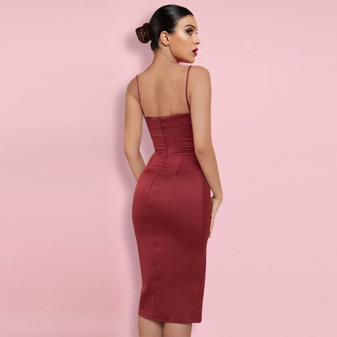 Strappy Sleeveless Plain Over Knee Bodycon Dress