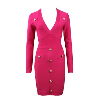 V Neck Long Sleeve Splicing Mini Bandage Dress