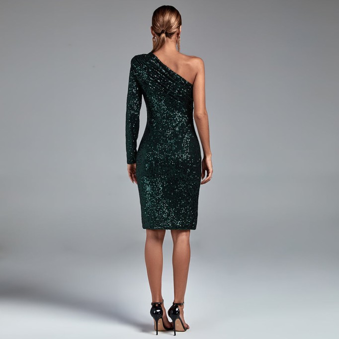 One Shoulder Asymmetrical Sequins Dress