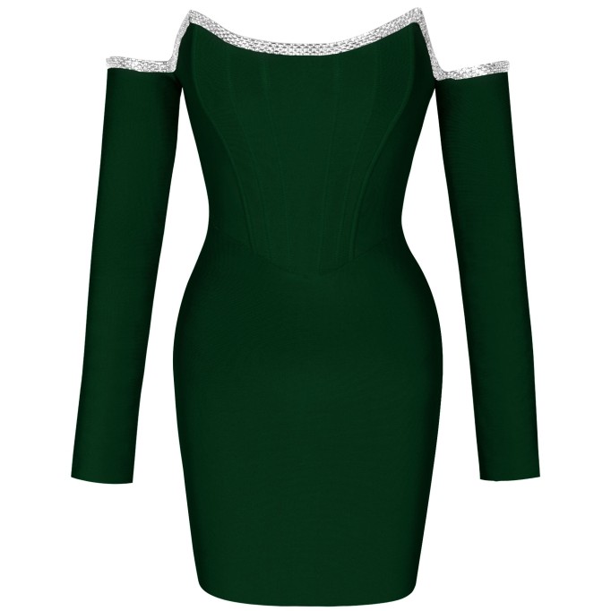 Off Shoulder Long Sleeve Drill Chain Mini Bandage Dress PP20017