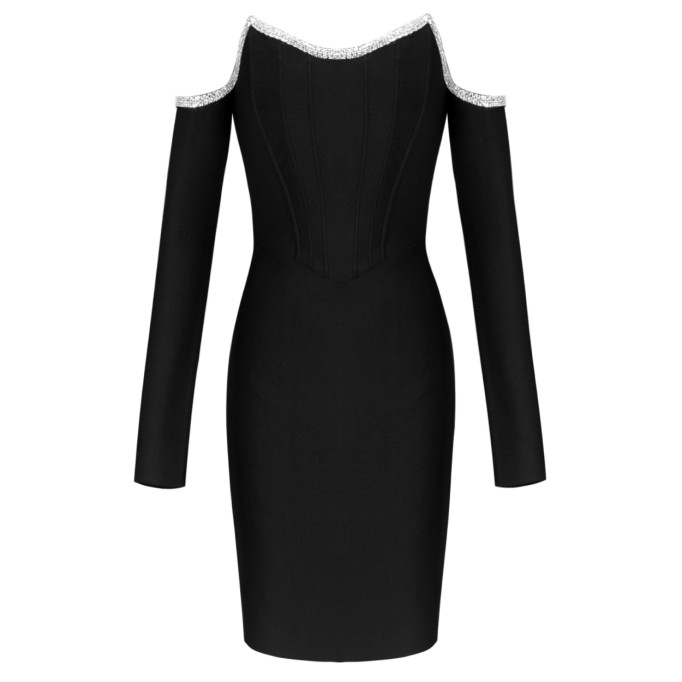 Off Shoulder Long Sleeve Drill Chain Mini Bandage Dress PP20017