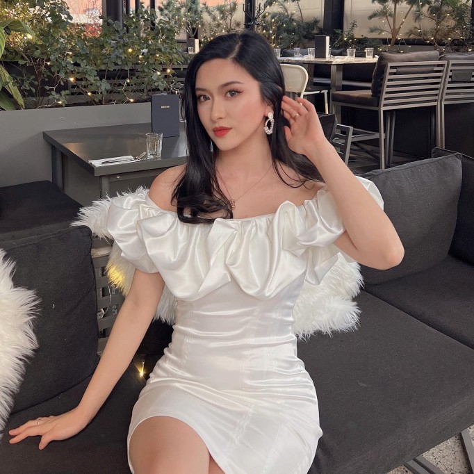 Off Shoulder Short Sleeve Frill Mini Bodycon Dress