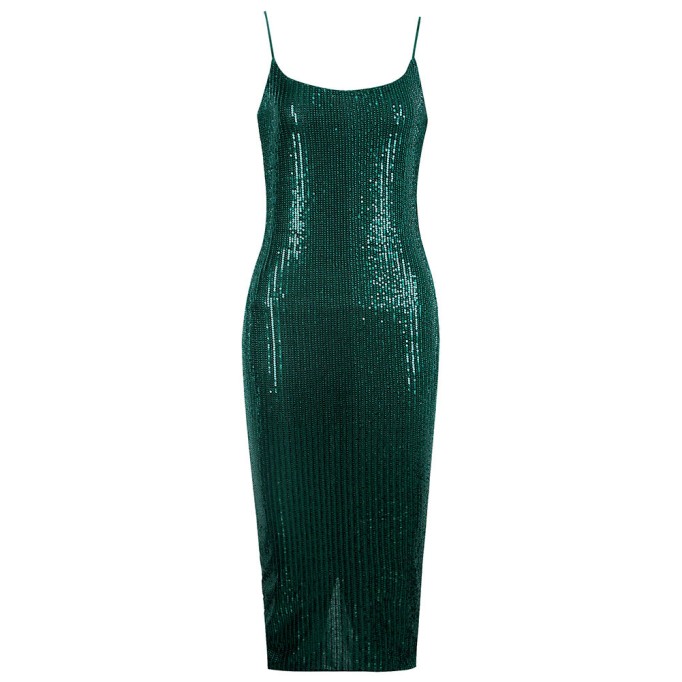 Strappy Sleeveless Sequined Over Knee Bodycon Dress HL9012