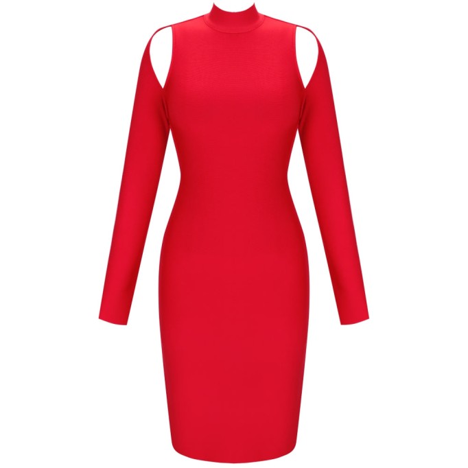 High Neck Long Sleeve Cut Out Over Knee Bandage Dress PP20009