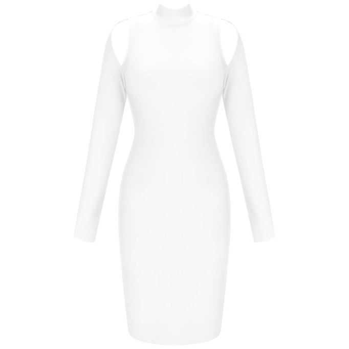 High Neck Long Sleeve Cut Out Over Knee Bandage Dress PP20009