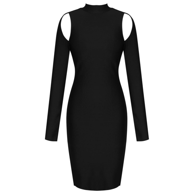 High Neck Long Sleeve Cut Out Over Knee Bandage Dress PP20009