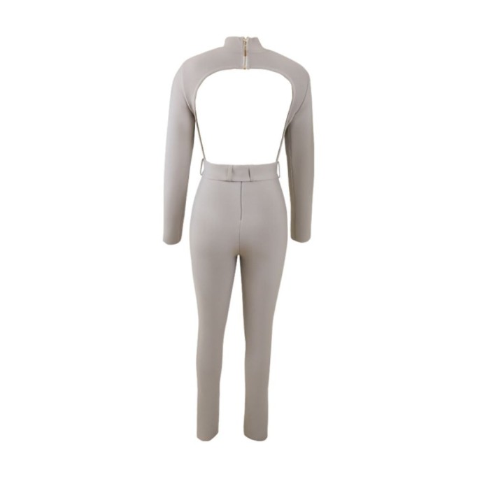 High Neck Long Sleeve With Belt Bandage Jumpsuit