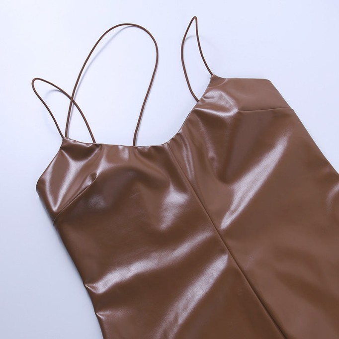 V Neck Strappy Leather Bodycon Dress TY1221