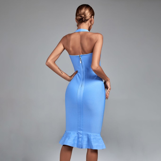 Evening Halter Over Knee Fishtail Bandage Dress