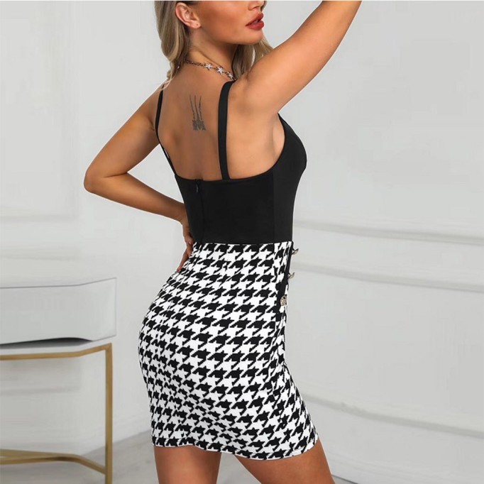 Strappy Sleeveless Plaid Mini Bandage Dress PF091409