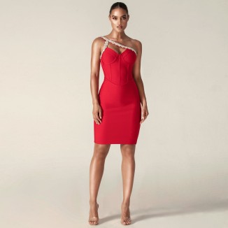 One Shoulder Rhinestone Mini Bandage Dress PH01214