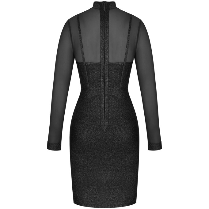 High Neck Long Sleeve Mesh Midi Bandage Dress PP20021