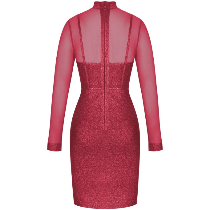 High Neck Long Sleeve Mesh Midi Bandage Dress PP20021