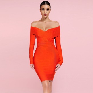 Off Shoulder Striped Midi Bandage Dress PF091805