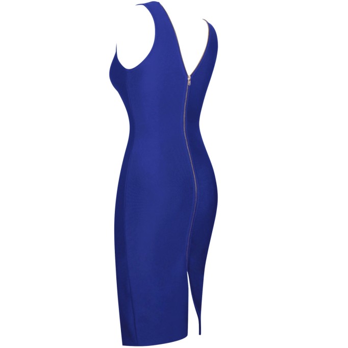 Round Neck Sleeveless Plain Over Knee Bandage Dress PP091905