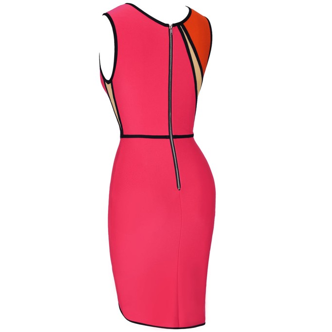 V Neck Sleeveless Mesh Mini Bandage Dress PF21102