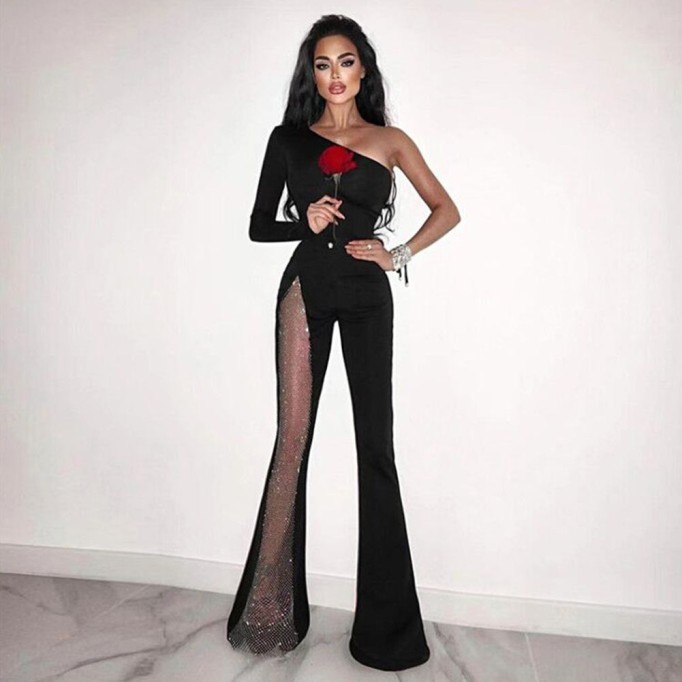 One Shoulder Asymmetrical Bandage Jumpsuit