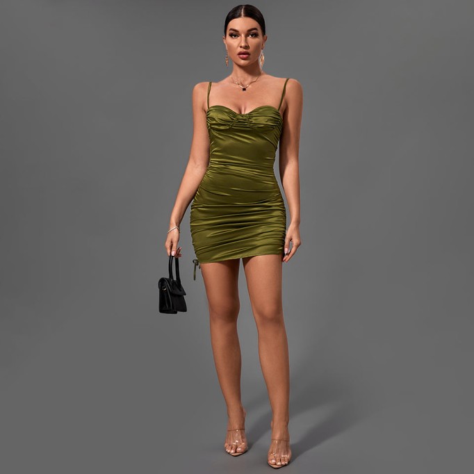 Strappy Sleeveless Wrinkled Mini Bodycon Dress