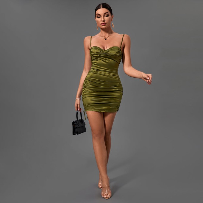 Strappy Sleeveless Wrinkled Mini Bodycon Dress